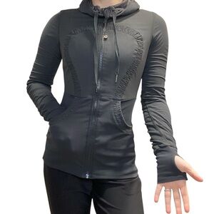 Lululemon Dance Studio Zip‎ Up Jacket Dark Coal Gray Reversible Hooded Size 4